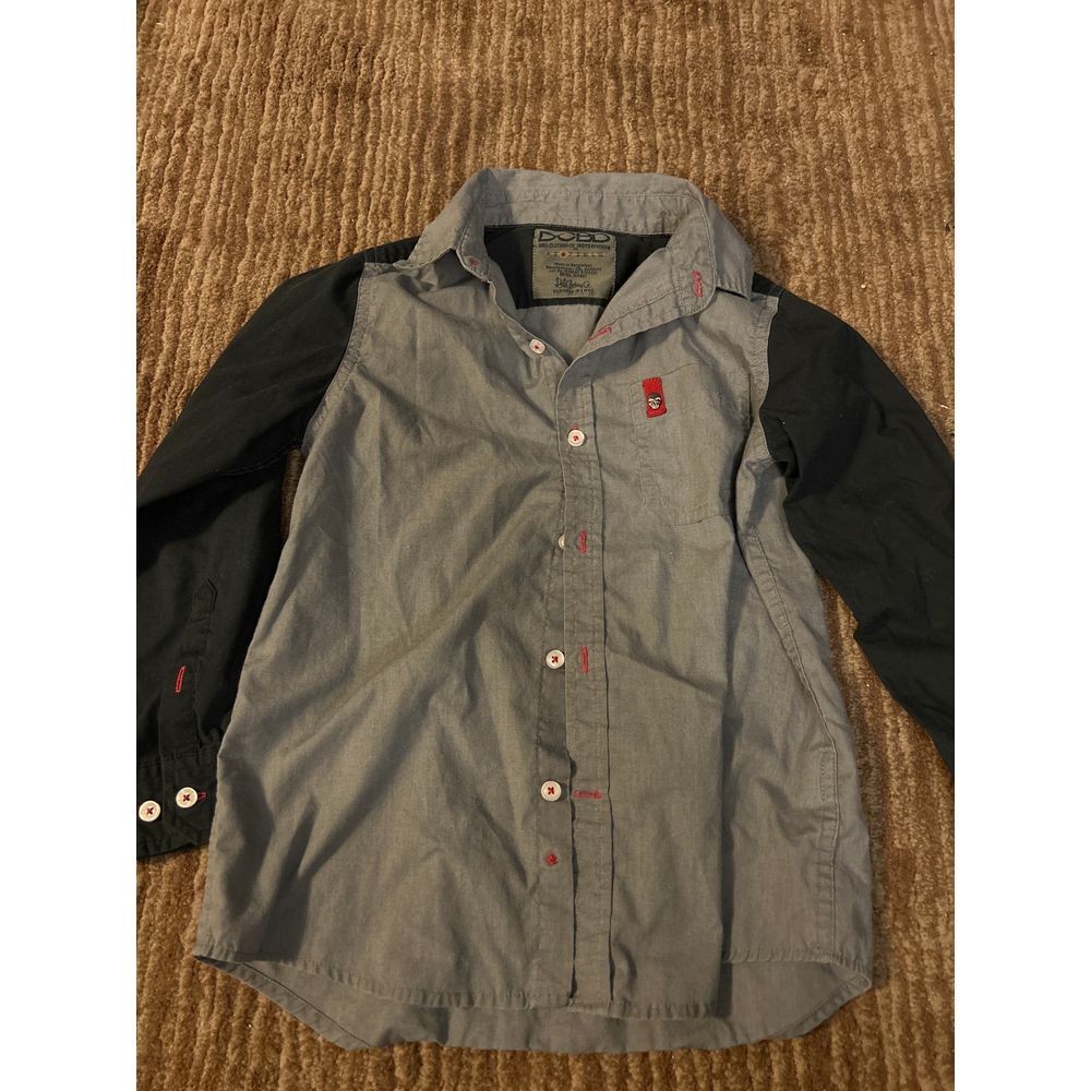 DCBD Boys Vintage Two-Tone Gray &‎ Black Button-Down Shirt w/Red Accents Casual